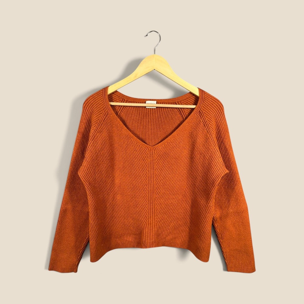 Abercrombie & Fitch Soft A&F Collection Burnt Orange Ribbed V-Neck Sweater L